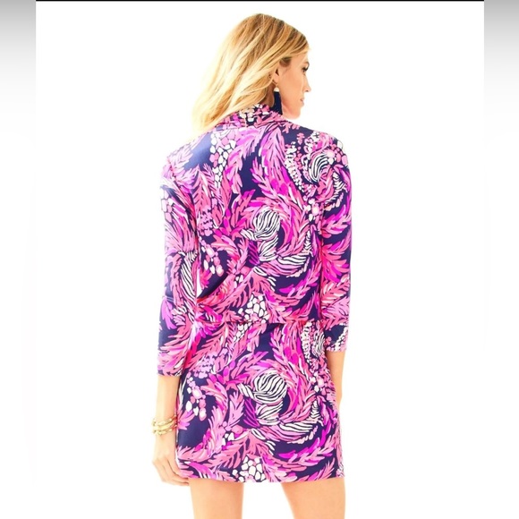 Lilly Pulitzer- Felicia dress Bright‎ Navy and pink with floral prints Size S - Picture 2 of 11